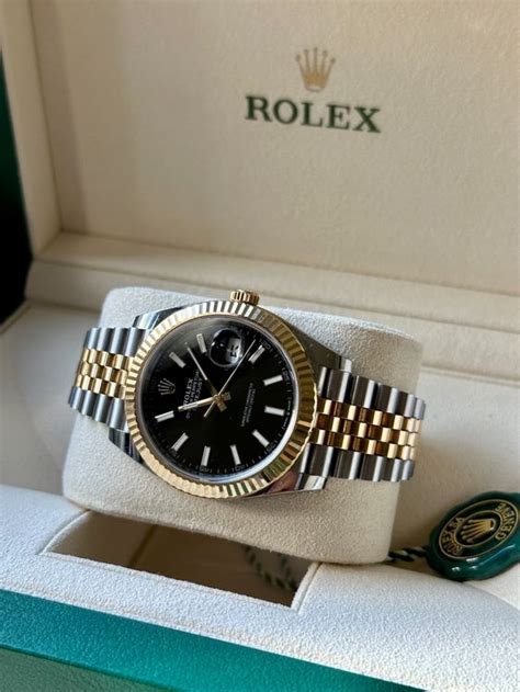 rolex datejust 41 bicolor schwarzes zifferblatt